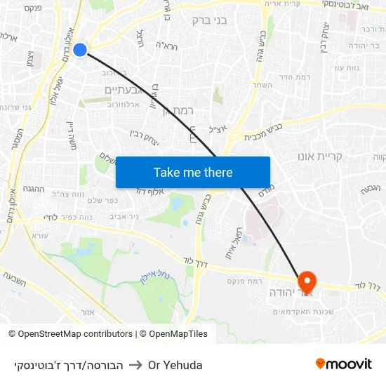 הבורסה/דרך ז'בוטינסקי to Or Yehuda map