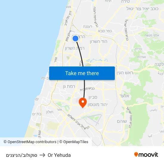 סוקולוב/הניצנים to Or Yehuda map