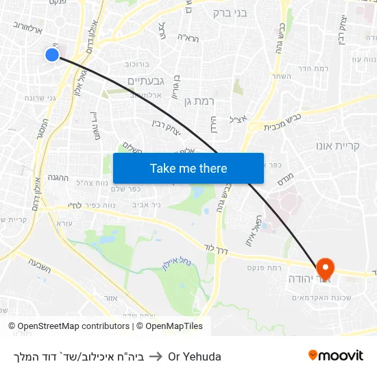 ביה"ח איכילוב/שד` דוד המלך to Or Yehuda map