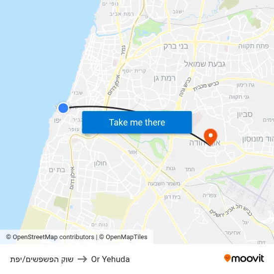 שוק הפשפשים/יפת to Or Yehuda map