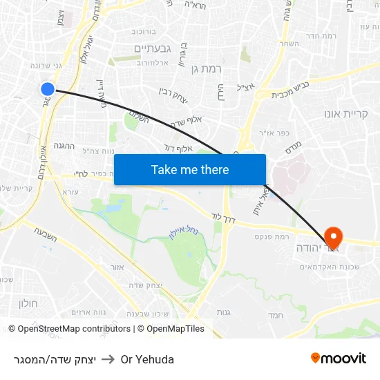 יצחק שדה/המסגר to Or Yehuda map