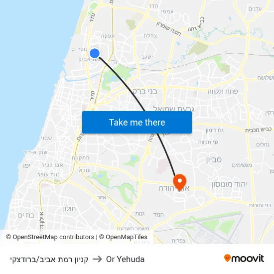 קניון רמת אביב/ברודצקי to Or Yehuda map