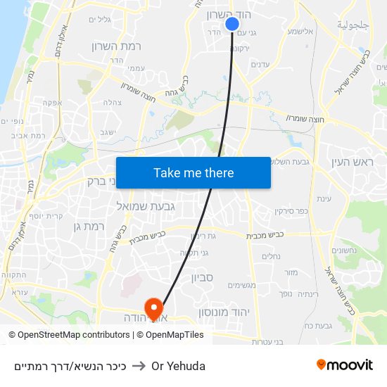 כיכר הנשיא/דרך רמתיים to Or Yehuda map