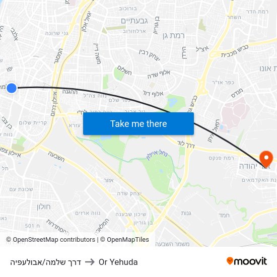 דרך שלמה/אבולעפיה to Or Yehuda map