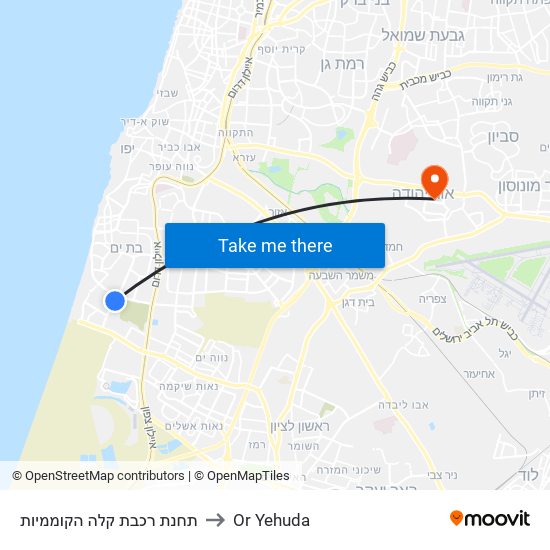 תחנת רכבת קלה הקוממיות to Or Yehuda map