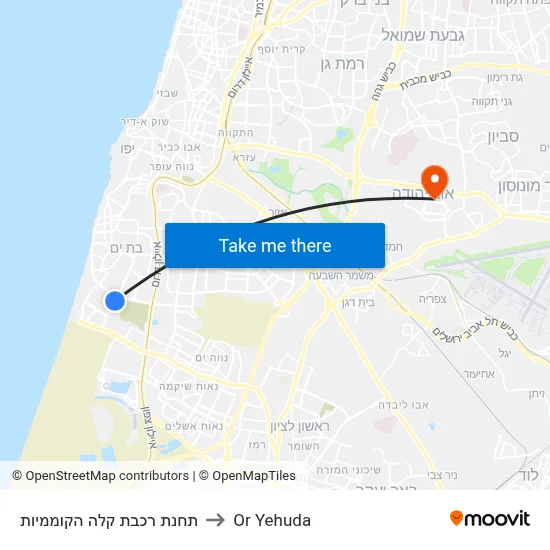 תחנת רכבת קלה הקוממיות to Or Yehuda map
