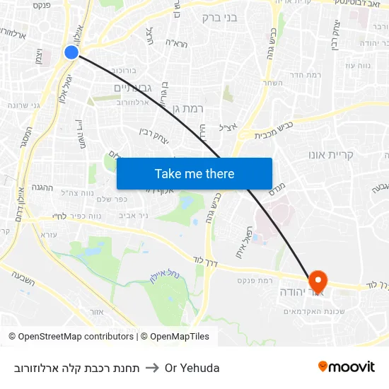 תחנת רכבת קלה ארלוזורוב to Or Yehuda map