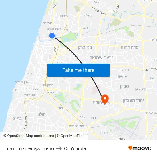 סמינר הקיבוצים/דרך נמיר to Or Yehuda map
