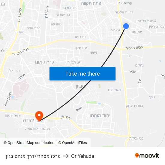 מרכז מסחרי/דרך מנחם בגין to Or Yehuda map