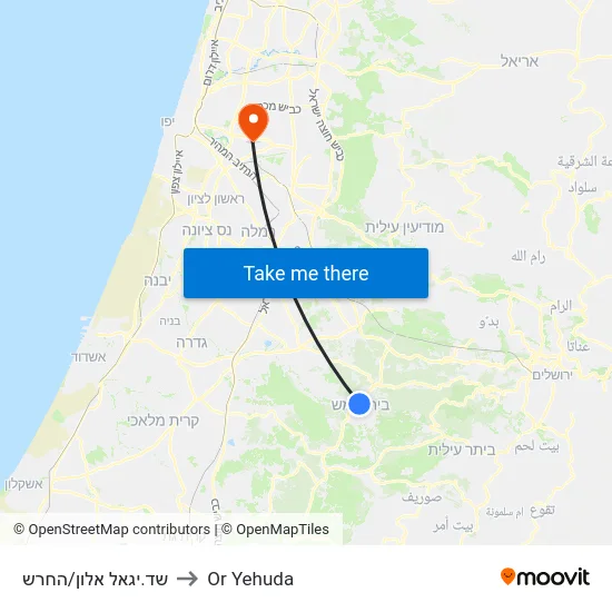 שד.יגאל אלון/החרש to Or Yehuda map
