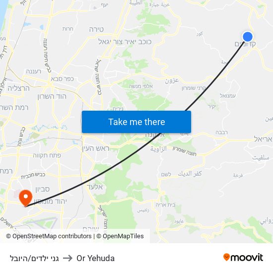 גני ילדים/היובל to Or Yehuda map