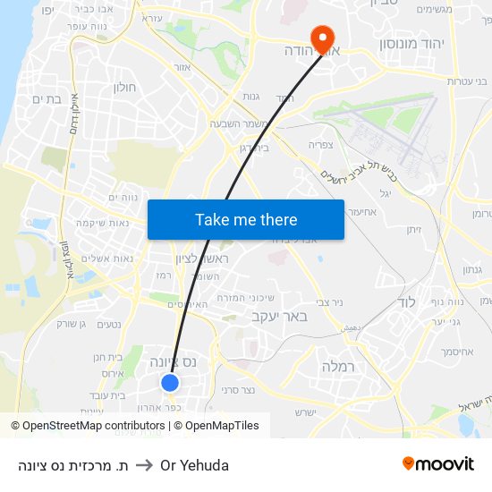 ת. מרכזית נס ציונה to Or Yehuda map