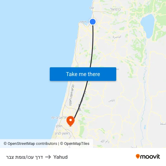 דרך עכו/צומת צבר to Yahud map