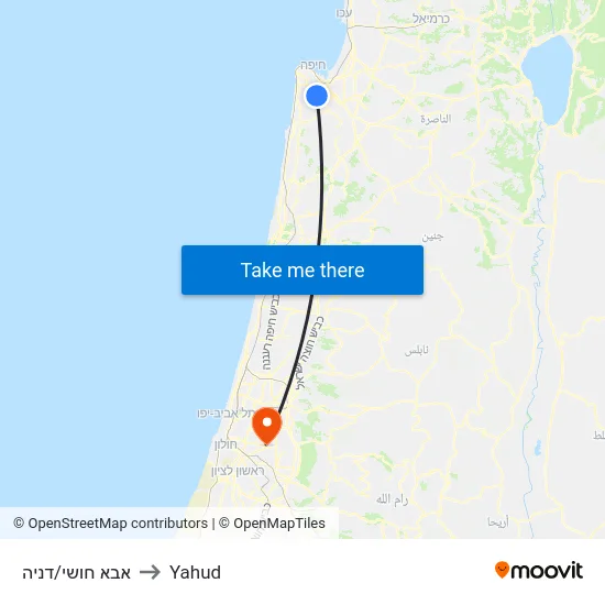 אבא חושי/דניה to Yahud map
