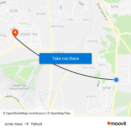 צומת שוהם to Yahud map