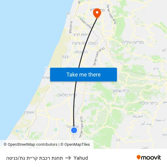 תחנת רכבת קריית גת/כניסה to Yahud map