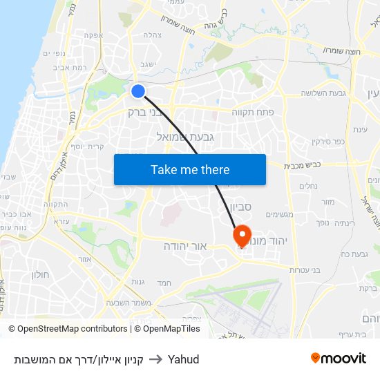 קניון איילון/דרך אם המושבות to Yahud map