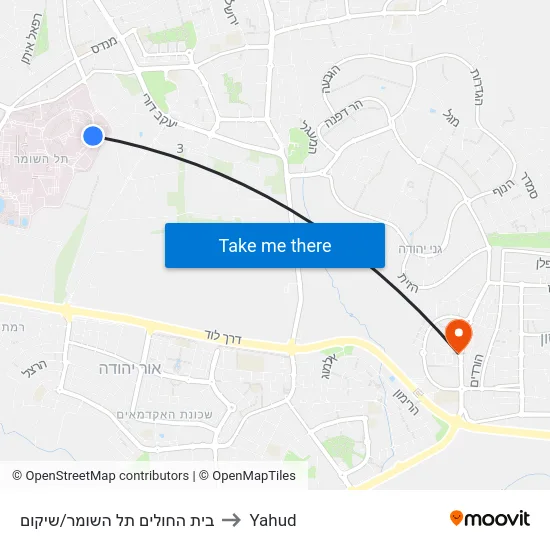 בית החולים תל השומר/שיקום to Yahud map
