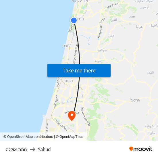 צומת אולגה to Yahud map