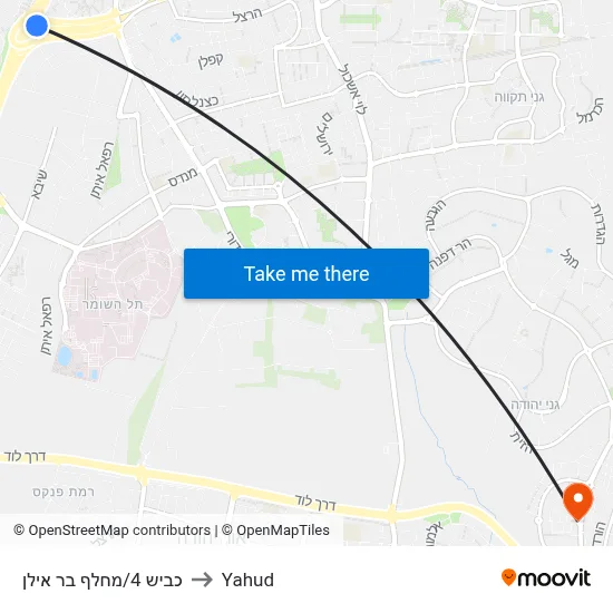 כביש 4/מחלף בר אילן to Yahud map