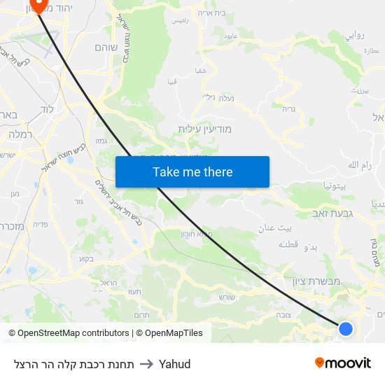 תחנת רכבת קלה הר הרצל to Yahud map