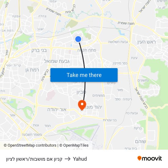 קניון אם מושבות/ראשון לציון to Yahud map