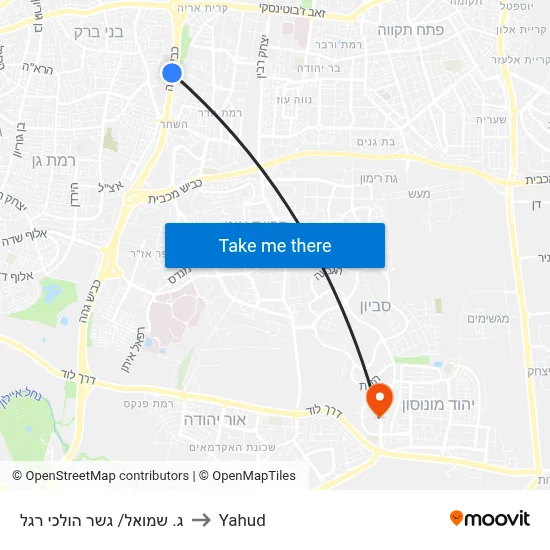 ג. שמואל/ גשר הולכי רגל to Yahud map