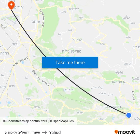 שערי ירושלים/ליפתא to Yahud map