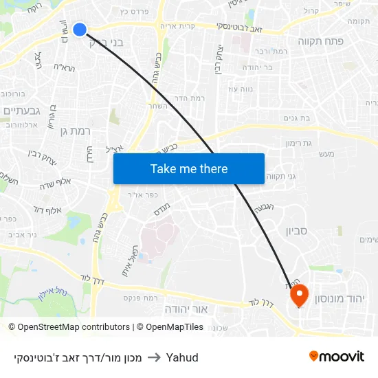 מכון מור/דרך זאב ז'בוטינסקי to Yahud map