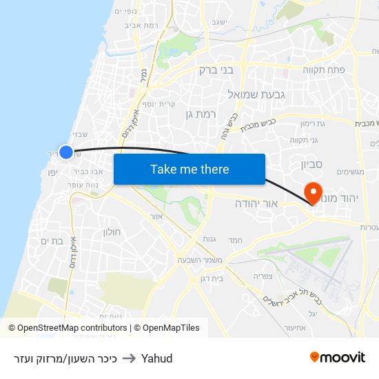 כיכר השעון/מרזוק ועזר to Yahud map