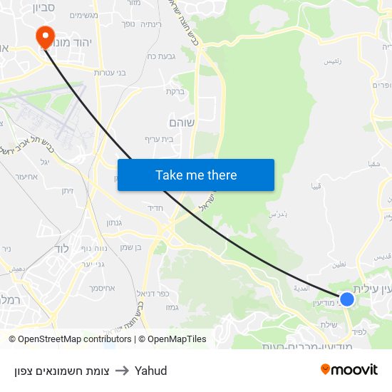 צומת חשמונאים צפון to Yahud map