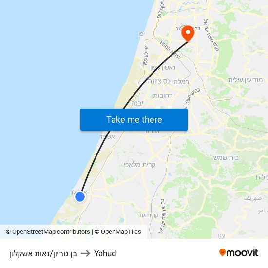 בן גוריון/נאות אשקלון to Yahud map