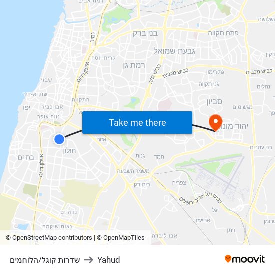 שדרות קוגל/הלוחמים to Yahud map