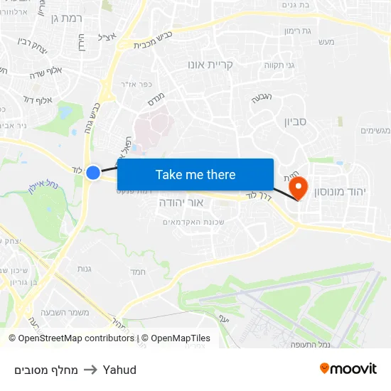 מחלף מסובים to Yahud map