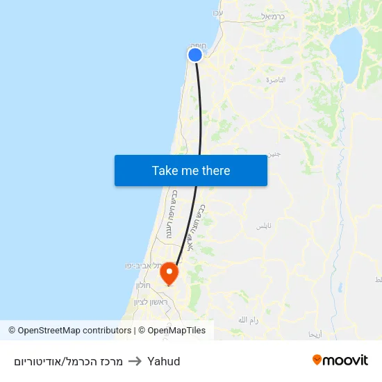 מרכז הכרמל/אודיטוריום to Yahud map
