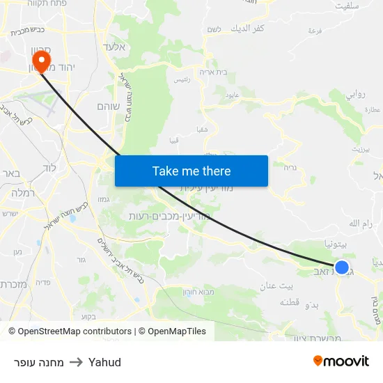 מחנה עופר to Yahud map