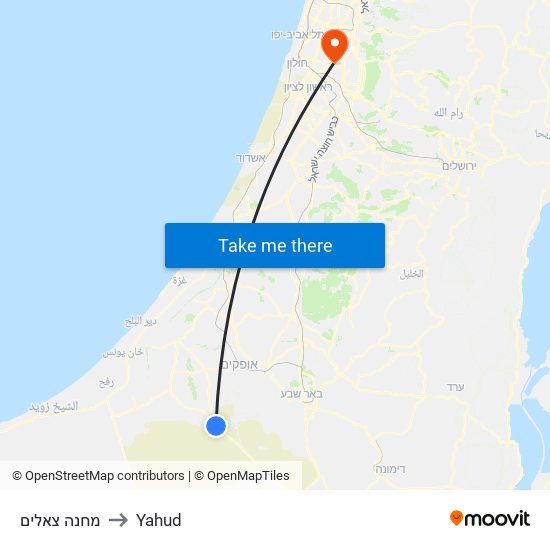 מחנה צאלים to Yahud map