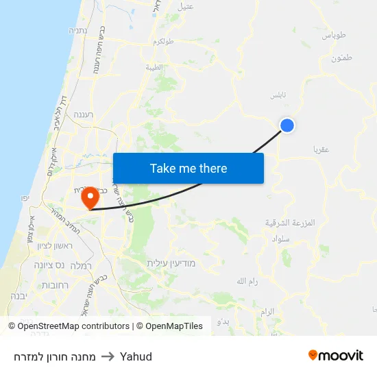 מחנה חורון למזרח to Yahud map