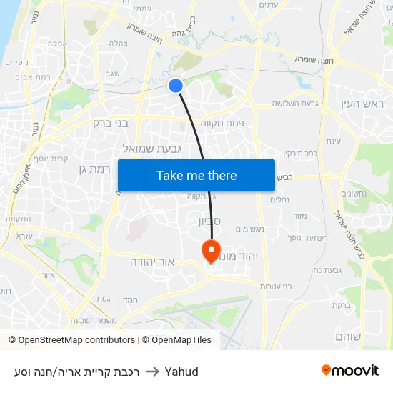 רכבת קריית אריה/חנה וסע to Yahud map