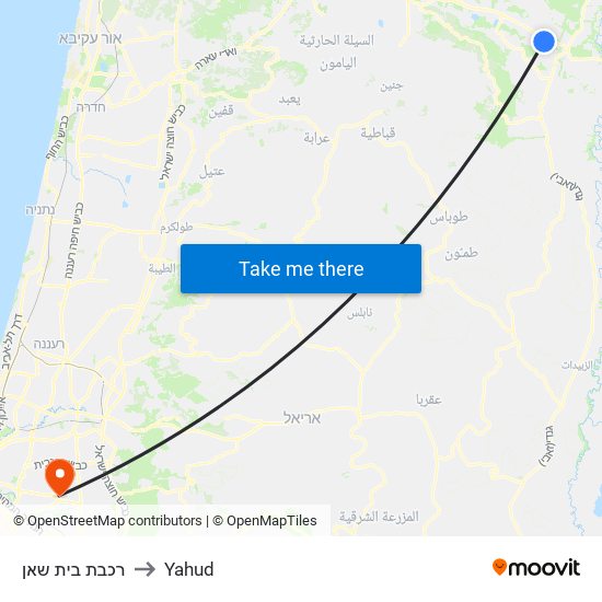 רכבת בית שאן to Yahud map