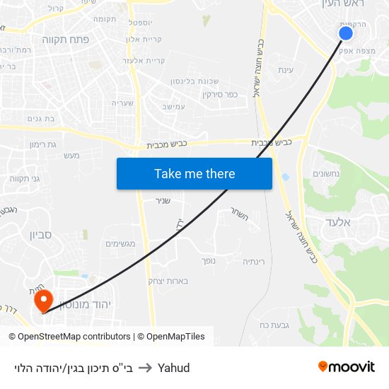 בי''ס תיכון בגין/יהודה הלוי to Yahud map