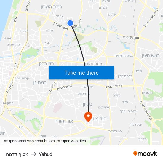 מסוף קדמה to Yahud map