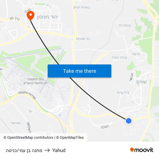 מחנה בן עמי/כניסה to Yahud map