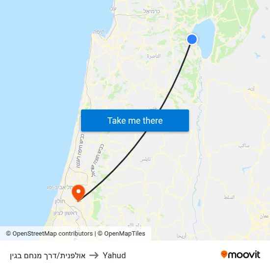 אולפנית/דרך מנחם בגין to Yahud map