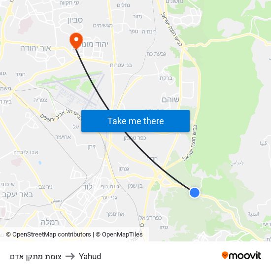 צומת מתקן אדם to Yahud map
