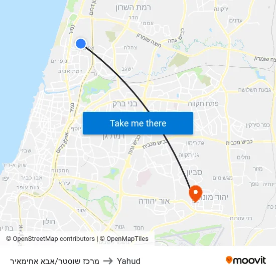מרכז שוסטר/אבא אחימאיר to Yahud map
