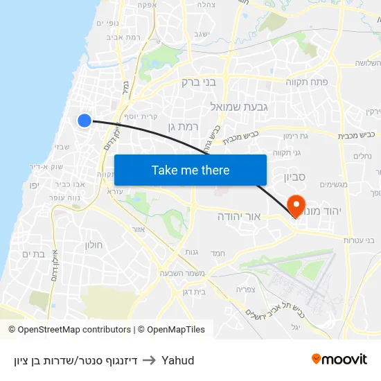 דיזנגוף סנטר/שדרות בן ציון to Yahud map