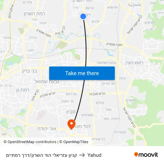 קניון עזריאלי הוד השרון/דרך רמתיים to Yahud map