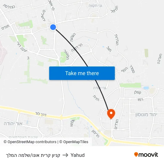 קניון קרית אונו/שלמה המלך to Yahud map