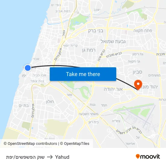 שוק הפשפשים/יפת to Yahud map